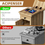 Farmhouse End Table with Charging Station, Rustic Wooden Nightstand with USB Ports and Outlets, Storage Drawer and Cabinet, Narrow Side Table for Living Room, Natural