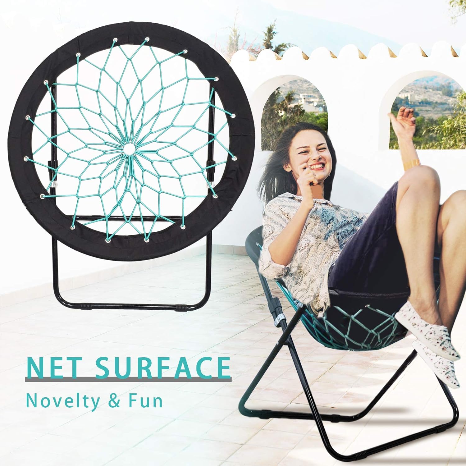 CampLand Bunjo Bungee Dish Chair-Versatile Folding Chair with Fun Bouncy Design-for Room Garden Dorm Rooms and Lounging in Living Rooms Set of 2pcs