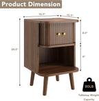 Decofy Mid Century Modern Nightstand Set of 2 with Charging Station, Walnut | Fluted Beside Table with Tambour Sliding Door & Open Shelf, End Table with Curved Corners Design, Wood Nightstand for Bedroom