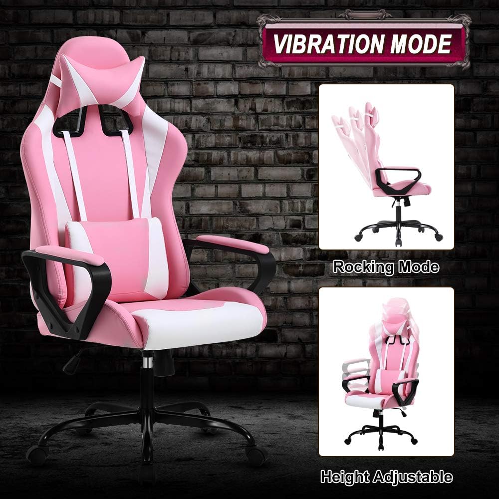 Gaming Chair 188 P, Modern Pink Ergonomic High Back PC Computer Gaming Chair with Lumbar Support, Adjustable Height, 360 Swivel, Executive Style, PU Leather, 300 lb Capacity