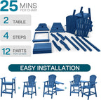 NAVINE Tall Adirondack Chairs Set of 2, HDPE Balcony Chair with Double Connecting Tray, Weather Resistant Outdoor Adirondack Bar Stools for Patio, Deck, Patio, Backyard, Balcony.(Navy Blue)