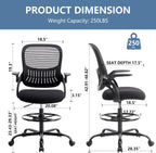 DUMOS Drafting Chair with Flip-up Arms, Tall Office Standing Desk Chair with 360° Swivel Rolling Wheels, Counter Height Adjustable, High Ergonomic Mesh Computer Chairs, Ink