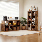 LUCKLIFE 8-Cube Storage Organizer, Stackable Modular Bookcase Shelf with Vertical or Horizontal Use, Fits 11×11" Bins, Optional Back Panels, for Living Room, Office Rustic Brown