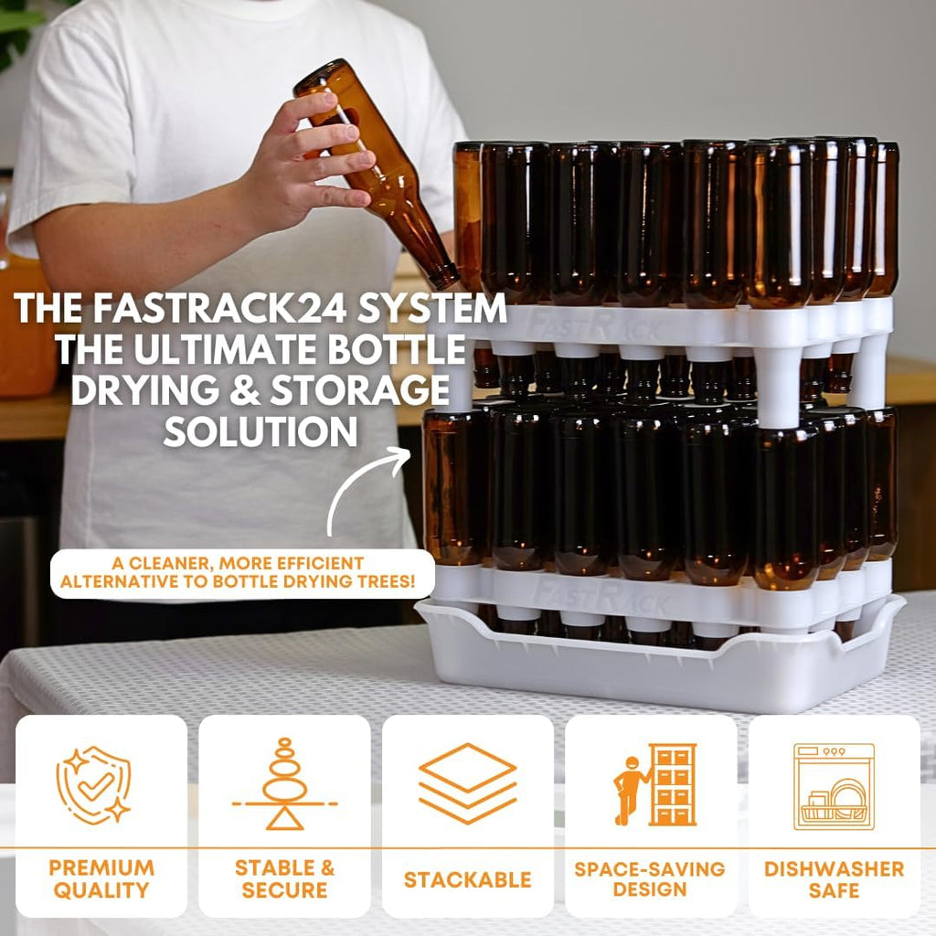 FASTFERMENT FastRack Bottle Drying Tray - Bottle Drying Tree alternative; Dry or Store your Beer, Wine or Bomber/Belgian Bottles; Perfect addition to your Home Brewing Supplies, Taupe, FastRack24 Tray (4822)