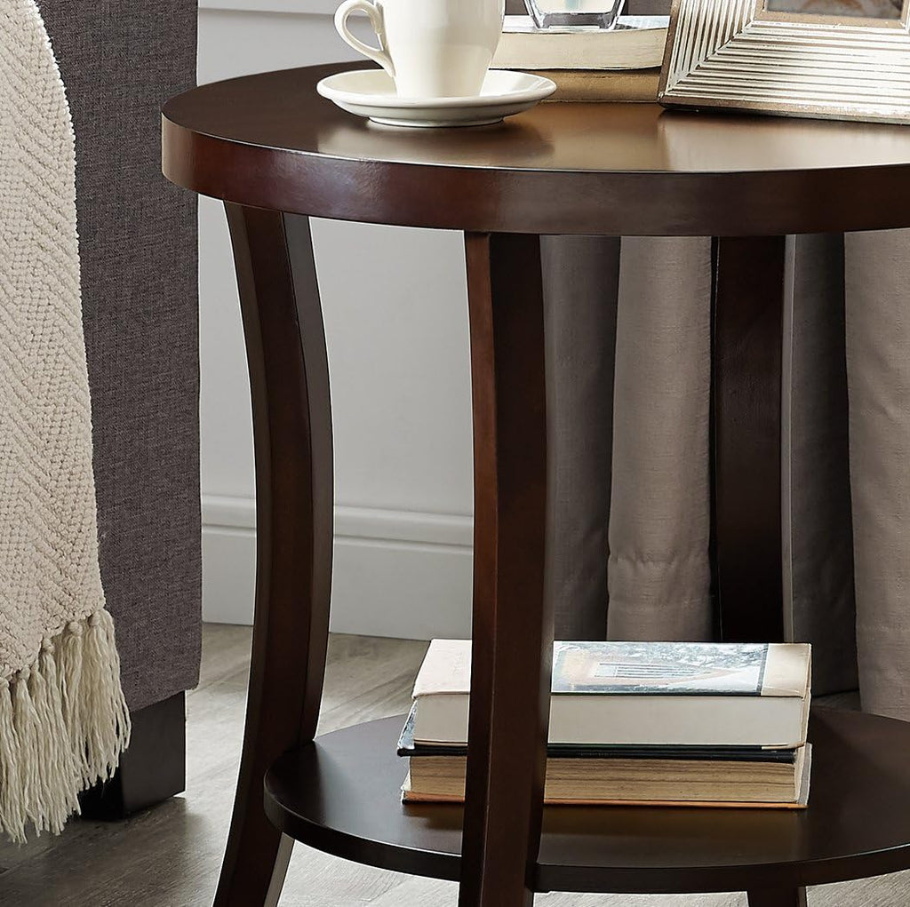 23" Contemporary Wooden Side Table, End Table with Storage Shelf, Accent Table with Wide Display Space for Indoor Home Decor, Espresso