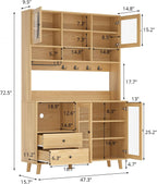 VOWNER Kitchen Hutch Storage Cabinet Microwave Shelf, Freestanding Pantry with 4 Glass Doors and 2 Drawers, Modern Sideboard Buffet Cabinet for Kitchen, Dining Room, Living Room, Wood
