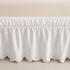 Eyelet Bed Skirt, Ruffled Design, 15 Inch Drop, Embroidered Scalloped Edge, Soft and Stylish, Easy On/Off Dust Ruffle (White,Full 54"x75")