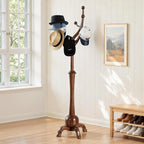 Wooden Coat Rack Freestanding with 8 Hooks, Heavy Duty Coat Hanger Stand with Stable Base, Vintage Coat Tree Standing Coat Racks for Entryway, Hallway, Bedroom (Walnut)