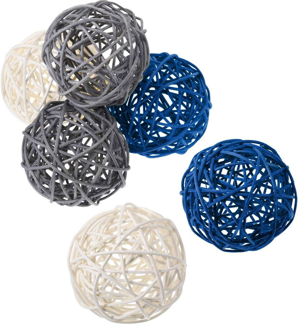 Yaomiao 6 Pieces Wicker Rattan Balls Decorative Orbs Vase Fillers for Craft, Party, Wedding Table Decoration, Aromatherapy Accessories(Blue Gray White)
