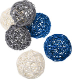 Yaomiao 6 Pieces Wicker Rattan Balls Decorative Orbs Vase Fillers for Craft, Party, Wedding Table Decoration, Aromatherapy Accessories(Blue Gray White)
