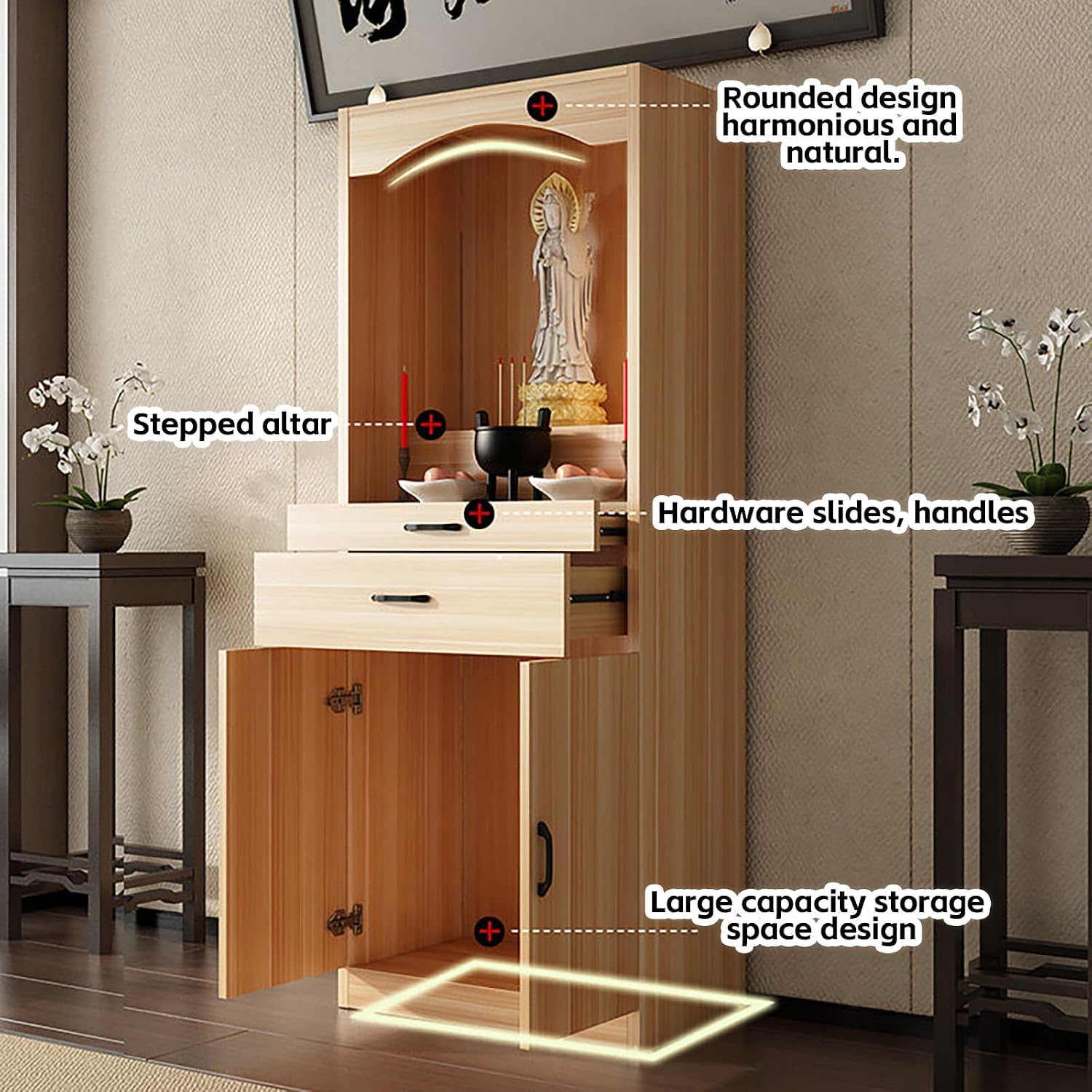 Solid Wood Altar Table, Buddhist Altar Cabinet, Chinese Buddhist Pooja Cabinet, with Storage, Pedestal Offering Table for Living Room, Small Spaces