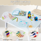 DOREROOM Toddler Table and 4 Chairs Set, Height Adjustable Kids Table and Chair Set, 31.5''L x 23.6''W, Marble Pattern & Graffiti Desktop, Children Multi-Activity Table for Home/Daycare/Classroom