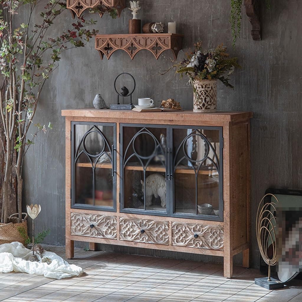 Entryway Cabinet Retro Glass Dining Sideboard Wine Cabinet Home Creative Restaurant Carved Storage Cabinet Sideboard Storage Cabinet