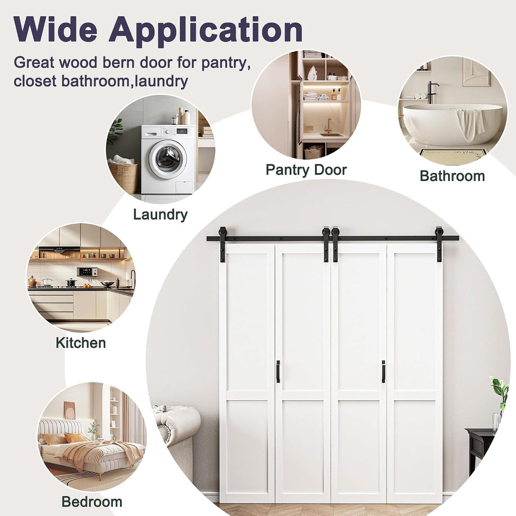 50" x 84" Bifold Barn Door with Hardware and Track Kit Included, Pre-Assembled Solid Core Panel Bi-fold Barn Door for Pantry, Closet, Primed White Finish with Water-Resistance, Paintable, H Shape
