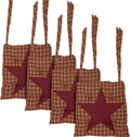 VHC Brands 14"x14" Chair Cushion for Small Dining Chairs with Ties, Burgundy Tan Star Check Plaid, Primitive Farmhouse Indoor Kitchen Seat Cushion, Set of 4