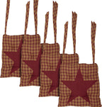VHC Brands 14"x14" Chair Cushion for Small Dining Chairs with Ties, Burgundy Tan Star Check Plaid, Primitive Farmhouse Indoor Kitchen Seat Cushion, Set of 4