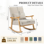 SAETSFEG Rocking Chair for Nursery with Lumbar Pillow, Upholstered Accent Chair with Solid Rubberwood Frame, Living Room & Bedroom, Cozy Reading Chair for Small Spaces, Lightgrey