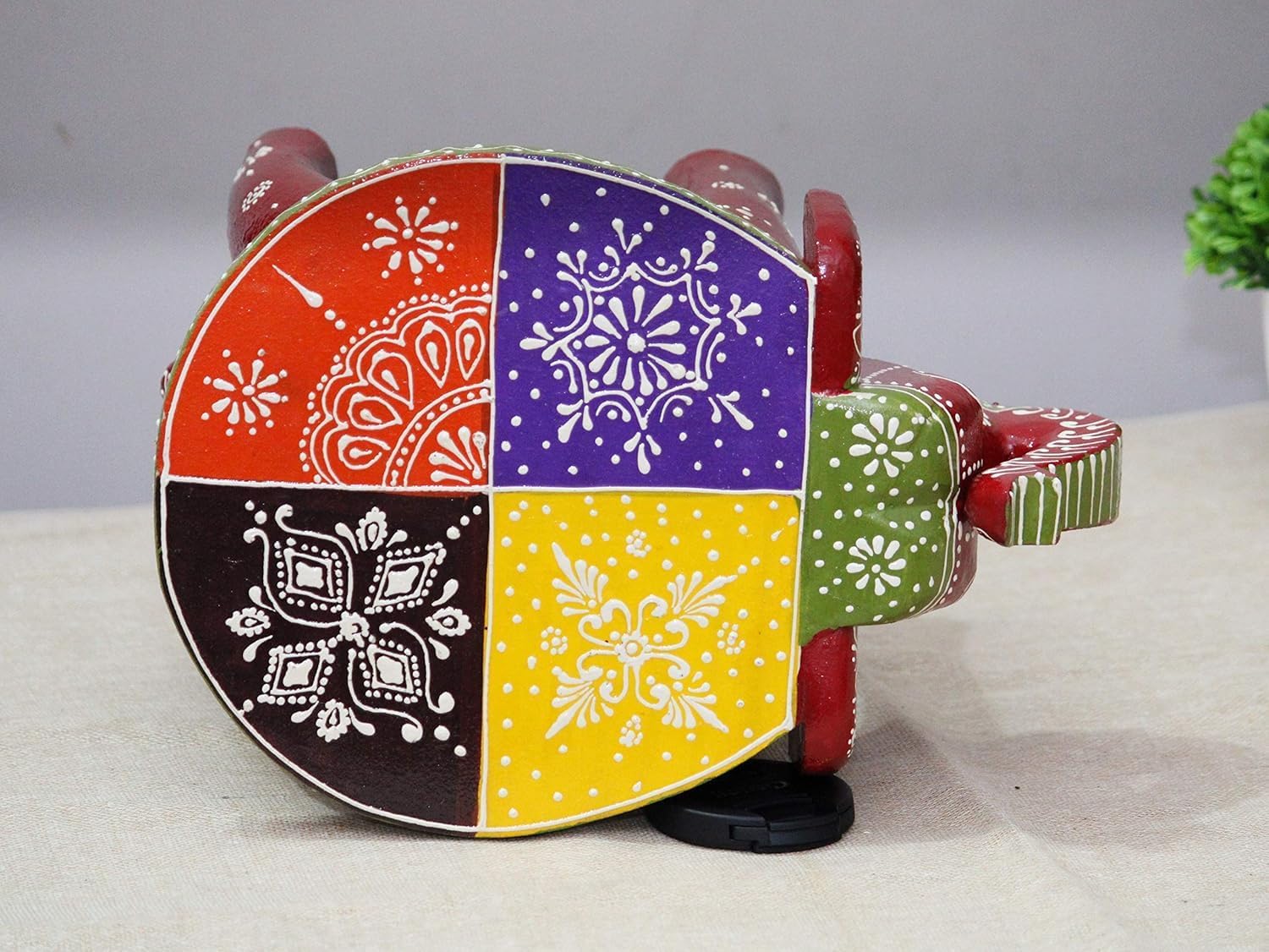 Handcrafted and Hand-Painted Colorful Wooden Elephant Decorative Showpiece Stool/Side Table for Home/Office/Living or Bedroom Decor (Maroon)