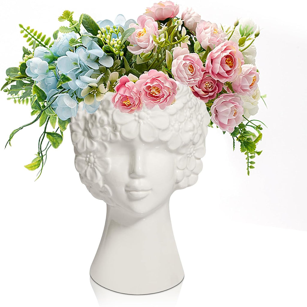 ComSaf White Ceramic Face Vase for Decor,Modern Style Female Form Flower Vase,Unique Flower Vase for Home Living Room Office Decor - Face Type B