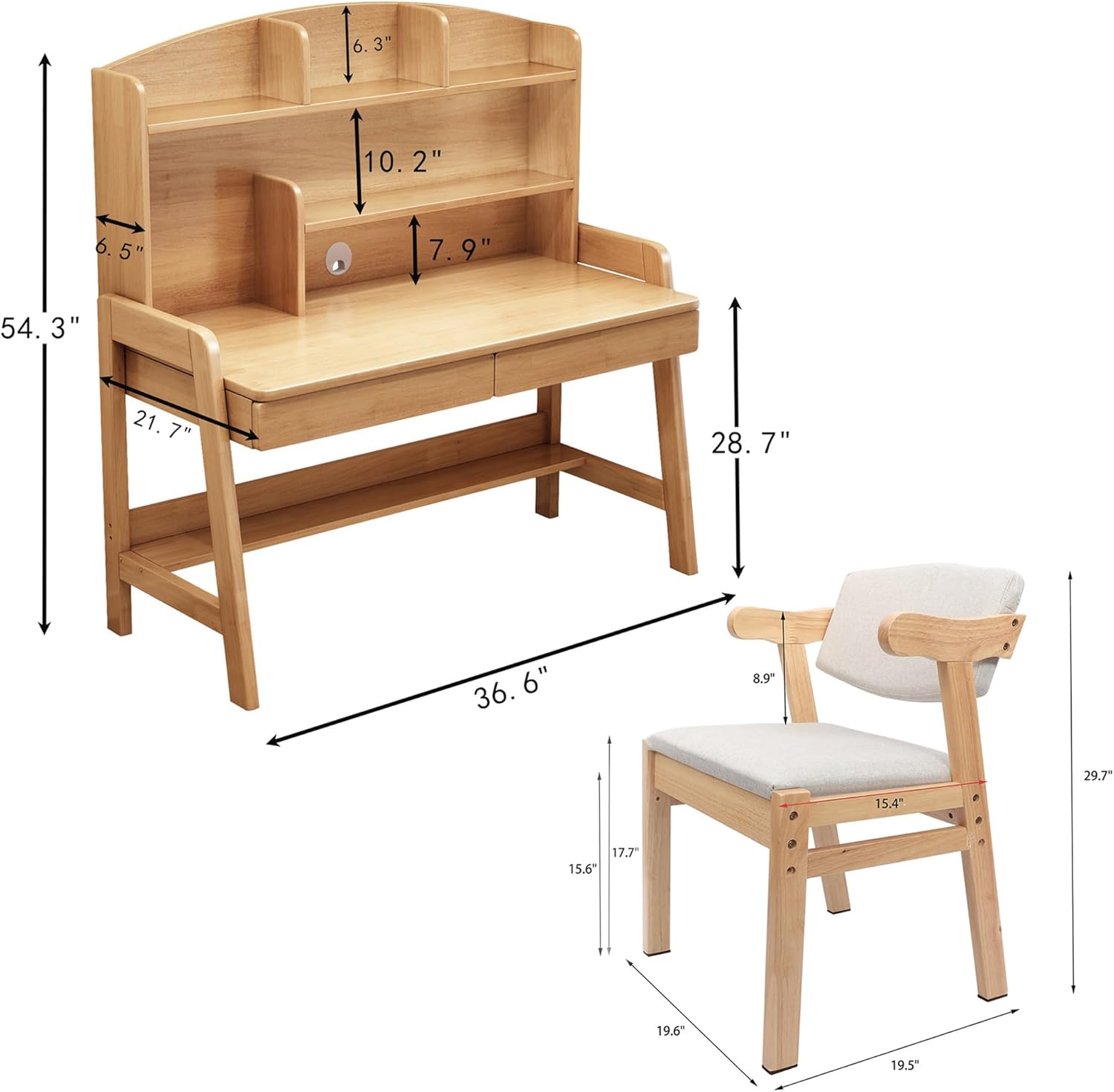 Kids Desk and Chair Set Wooden Children's Learning Table and Chair with Hutch and Two Drawers Children Study,Writing,Computer,Workstation Desk for 3 and Above(Nature