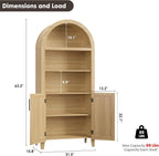 IDEALHOUSE Arched Kitchen Pantry Cabinet with Doors, 5-Tier Wooden Display Cabinet with Adjustable Shelf, Farmhouse Storage Organizer for Kitchen, Dining Room, Living Room, Home Office, Natural