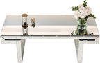 47 Inches Luxury Rectangular Mirror Coffee Table with Tempered Glass, Sofa Side Table, Easy 2 Step Assembly, Light Luxury Style, Reinforced Packaging