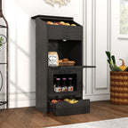 Verano Garden Potato Storage Bin, Wood Bread Box with Lid, Farmhouse Potato and Onion Storage Bin with Mesh Doors, Fruit and Vegetable Storage Rack with Removable Drawer (Black, 16.0")