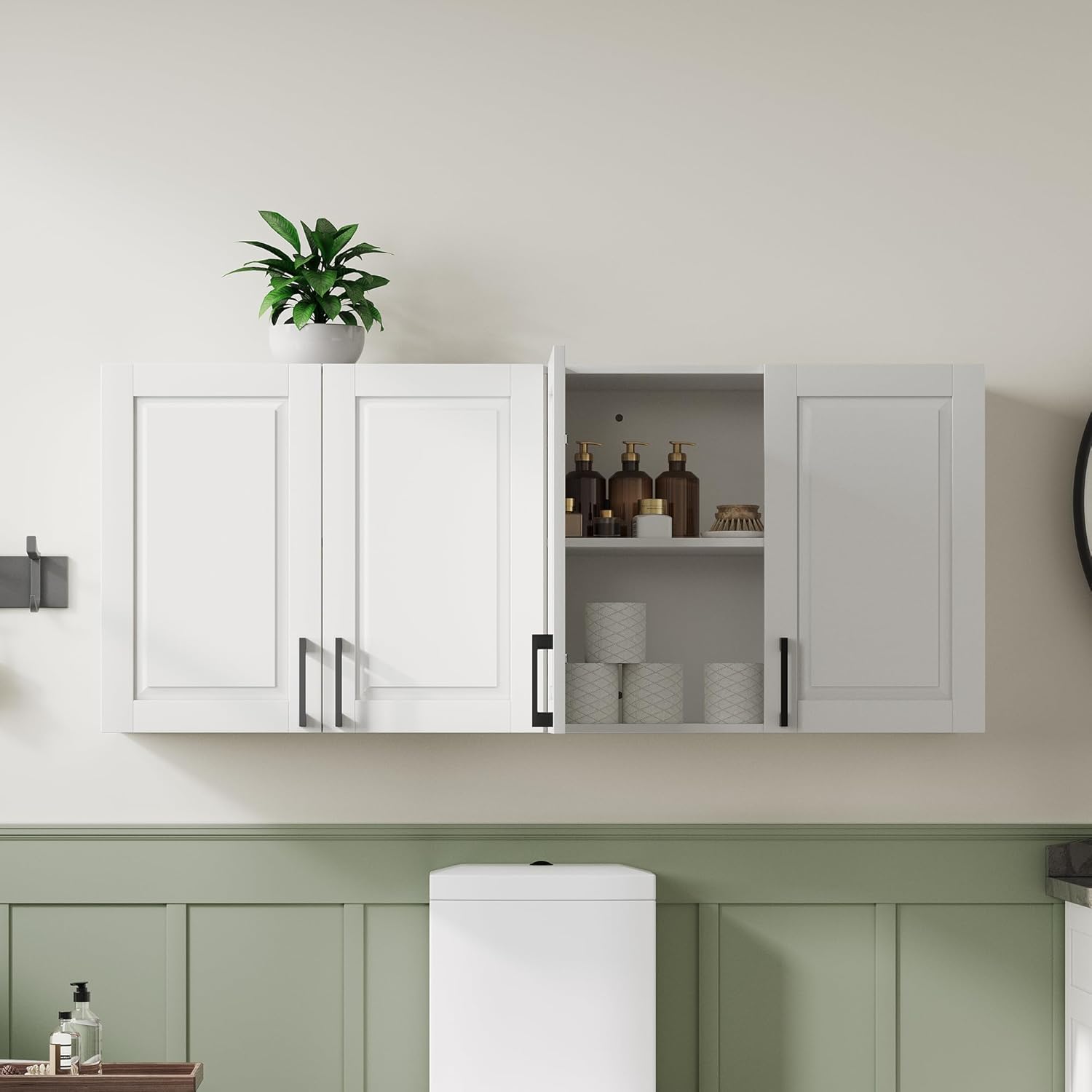 ChooChoo Laundry Room Cabinets, 4 Doors Wall Mounted Storage Cabinet, Kitchen Wall Storage, Bathroom Wall Cabinet, White