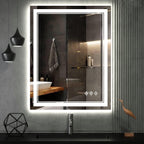 LED Bathroom Mirror, 24x32 Inch Gradient Front and Backlit Vanity Mirror with Lights, 3 Colors Dimmable CRI>90, IP54 Enhanced Anti-Fog, Hanging Plates Bathroom Mirror with Lights