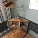 KEIKI 3-Piece Corner Dining Table Set for 4-6, Industrial Kitchen Table and Chair Sets with Storage & Bench, Farmhouse Rectangle Tables & L-shaped Seat for Living Room Breakfast Nook Restaurant, Brown