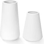 White Ceramic Vase, GUKJOB Small Cute Flower Vase for Pampas Grass, Home, Living Room, Dining Table, Farmhouse, Office Decor, Bedroom, Table, and Kitchen Shelf (White- 2PCS)