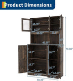 71” Farmhouse Pantry Cabinet - Kitchen Hutch with Charging Station & Adjustable Shelves, Dining Room Sideboard with countertop, Microwave Stand & Coffee Bar Storage Cabinet for Living Room - Brown