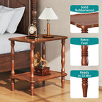 Solid Wood End Table Living Room - 23.6" H Small Narrow Rectangle End Table Wooden, Dark Real Wood Vintage Antique Brown Side Bedside Table Nightstand for Small Spaces with Open Storage Shelf