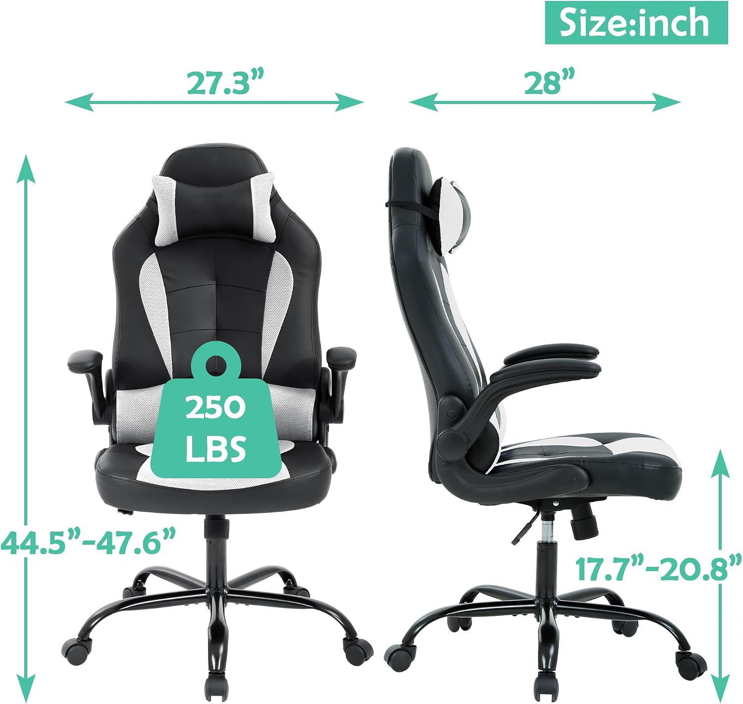 Cheap Video Game Chair, PC Gaming Chair Ergonomic Computer Game Chair with Headrest and Lumbar Support Adjustable Armrest PU Leather High Back Racing Swivel Office Chair for Adults Kids White