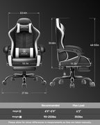 GTPLAYER Gaming Chair for Adults, Ergonomic Computer Gaming Chair with Footrest, Height Adjustable, 90-155° Recline & Removable Headrest Lumbar Support, Snow White
