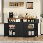 YATINEY Coffee Bar Cabinet, Kitchen Island with Storage, Farmhouse Sideboard Buffet Cabinet with Dual-Purpose Floating Shelf and Hooks, for Restaurant, Living Room, Rustic Brown KF32BR
