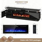 oneinmil 90'' Fireplace TV Stand with 50” Electric Fireplace, 2 Tier TV Console Stand for TVs Up to 100", LED Light Entertainment Center, Fireplace for The Living Room TV Stand, Black