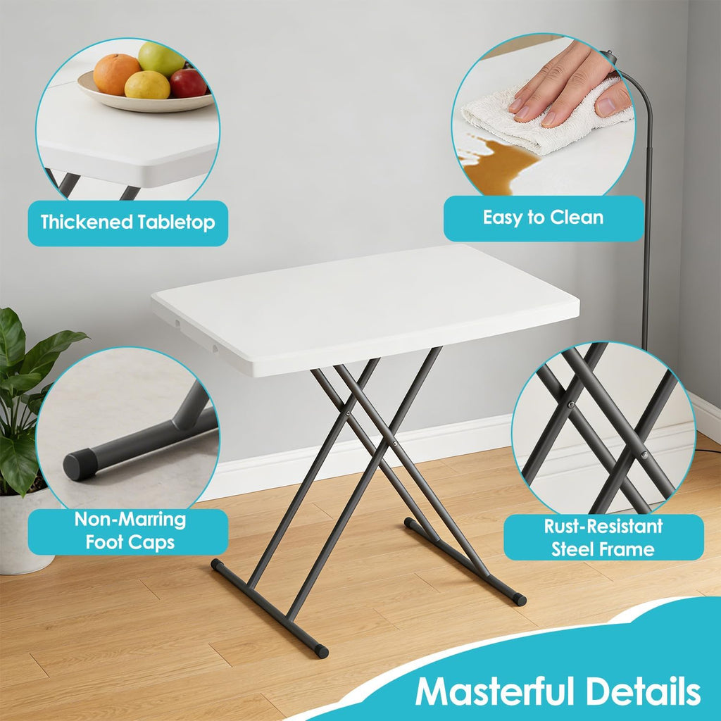 FDW 30 Inch Folding Table, Utility Foldable Table for Small Spaces, Small Desk Adjustable Height TV Tray for Laptop, Couch, Camping, No Assembly Required, White