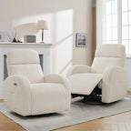 Power Nursery Glider Recliner, Swivel Glider Recliner with USB & Type-C Port, Swivel Reclining Nursery Rocker with Double Pockets for Living Room, White,Corduroy