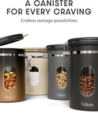 Veken Coffee Canister with Window,Airtight Stainless Steel Kitchen Food Storage Container, Date Tracker & Scoop for Grounds Coffee, Beans, Tea,Flour,Cereal,Sugar,22OZ,Copper (Pack of 2)