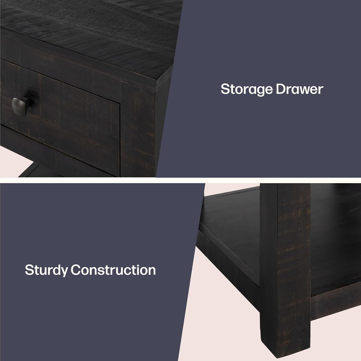 Alaterre Furniture Durham Bedroom Nightstand - 20in Small Side Table Set with Storage Drawer and Shelf - Solid Wood Modern Farmhouse Night Stands for Living Room or Bedroom (Dark Brown)
