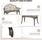 VINGLI 38.5" Patio Park Garden Outdoor Metal Rose Bench, 2-Person Cast Iron Cast Aluminium Frame Antique Finish Chair,Accented Lawn Front Porch Path Yard Decor Deck Furniture (Bronze, Butterfly)