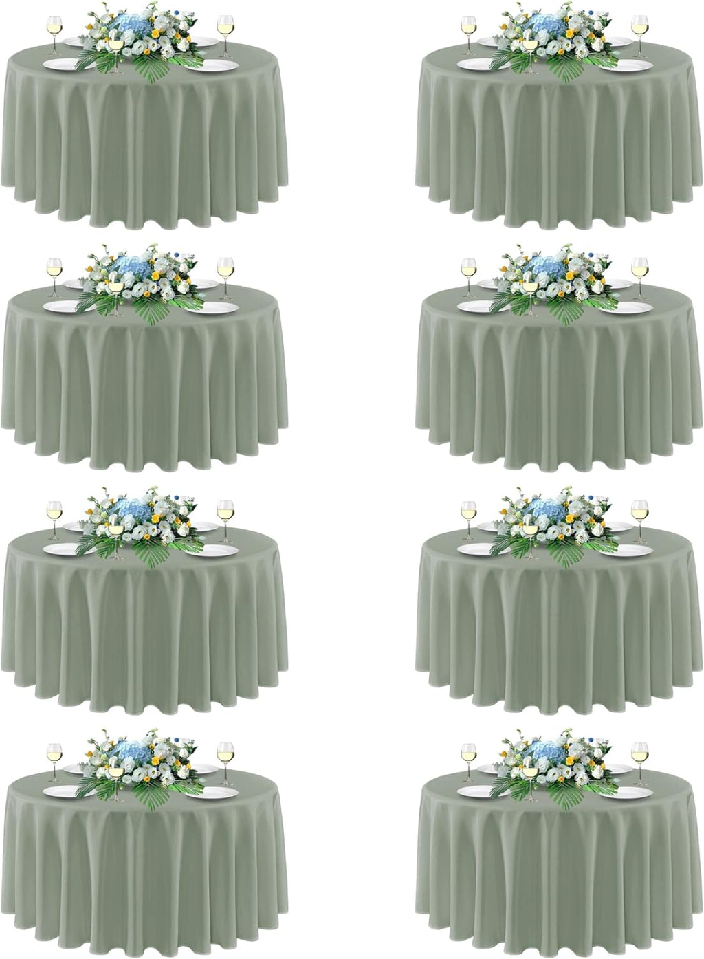 sancua Round Tablecloth 90 Inch Fit 30-72 Inch Tables, 8 Pack Sage Green | Circle Polyester Fabric Table cloth for Wedding Party Reception Banquet Birthday, Washable Formal Covers