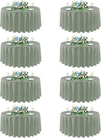 sancua Round Tablecloth 90 Inch Fit 30-72 Inch Tables, 8 Pack Sage Green | Circle Polyester Fabric Table cloth for Wedding Party Reception Banquet Birthday, Washable Formal Covers