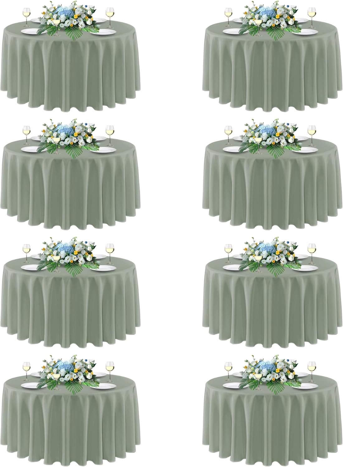 sancua Round Tablecloth 90 Inch Fit 30-72 Inch Tables, 8 Pack Sage Green | Circle Polyester Fabric Table cloth for Wedding Party Reception Banquet Birthday, Washable Formal Covers