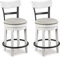 Signature Design by Ashley Valebeck Barstool, Rustic-Industrial Counter Height Chair, 360° Swivel, Wood & Metal Frame, Cushioned Seat, Ideal for Kitchen Island with Seating, Vintage White
