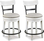 Signature Design by Ashley Valebeck Barstool, Rustic-Industrial Counter Height Chair, 360° Swivel, Wood & Metal Frame, Cushioned Seat, Ideal for Kitchen Island with Seating, Vintage White