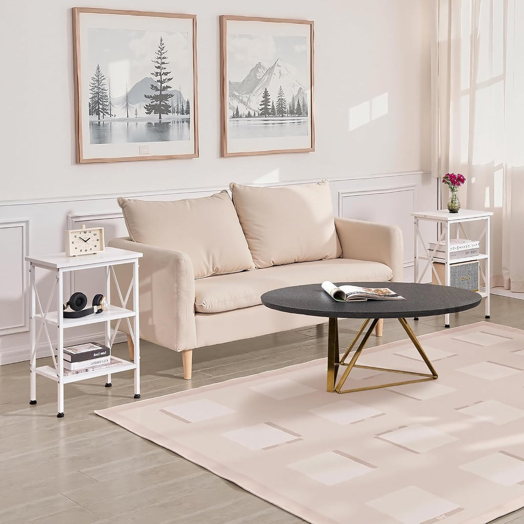 VECELO End Side Table Night Stand,X-Design with Storage Shelf for Bedroom,Living Room,White