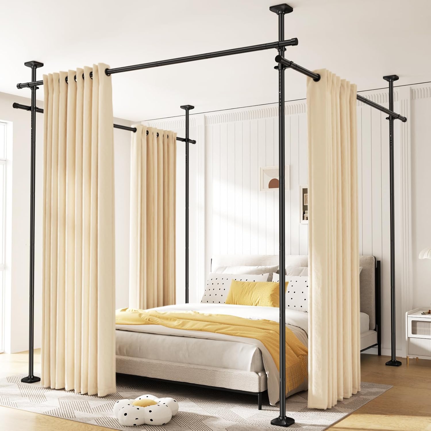 SUNALLY Room Divider Curtain Rod, No Drilling Wall Divider for Room Separation, 4-10ft(H) 28-171inch(W) Adjustable Heavy Duty Partition Space Separator Freestanding Tension Curtain Stand, Black