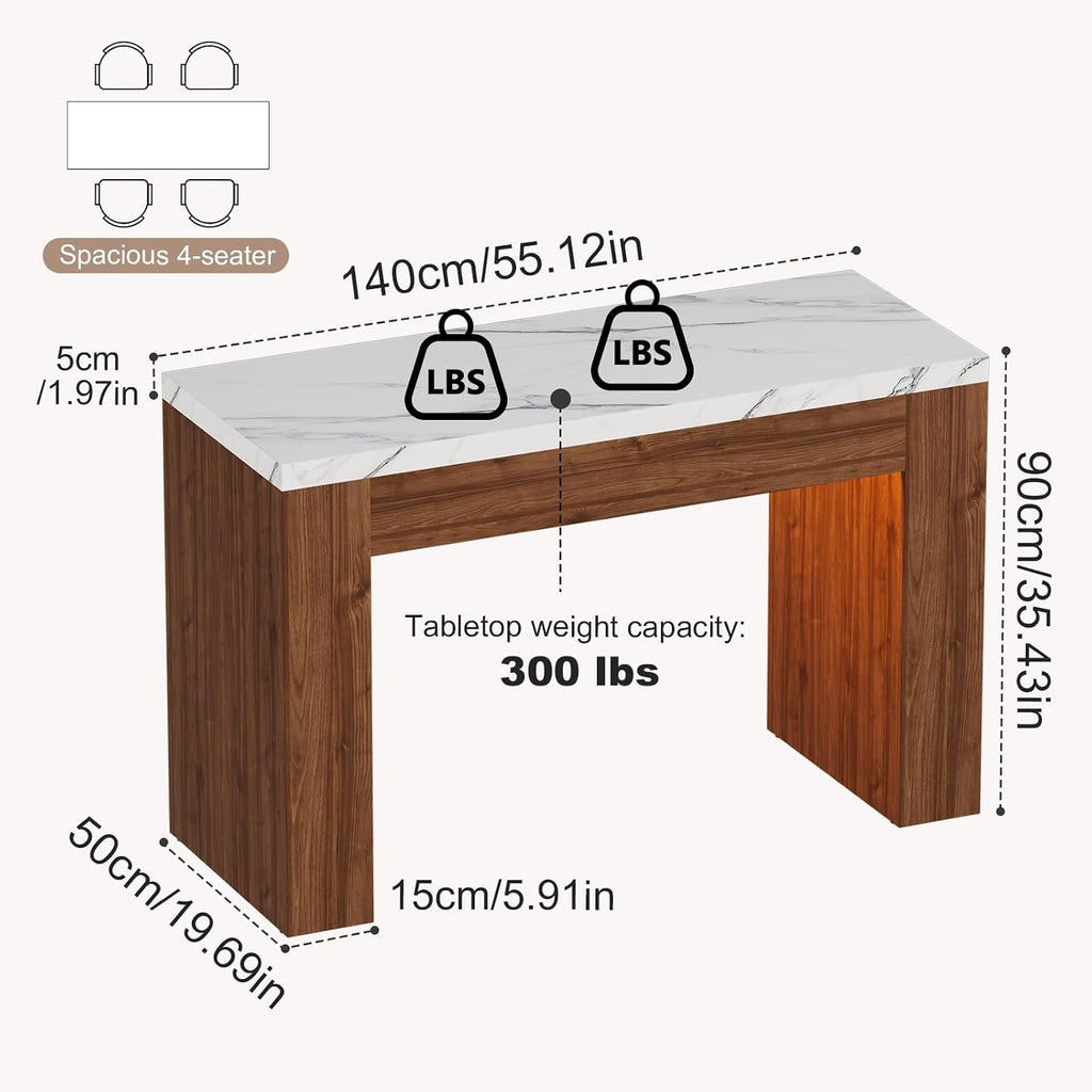 PAKASEPT 55" LED Bar Table with Smart RGB Lights,Faux Marble Counter Height Pub Dining Table,High Top Kitchen Island Table with Music Sync & Timer for Parties, Gatherings & Daily Use,White & Brown